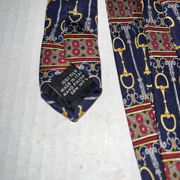 Paolo Gucci  Blue Silk Horse Snaffle Bit Equestrian Tie - Picture 3 of 5